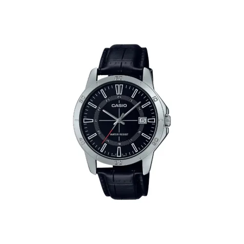 CASIO Кварцевый механизм Кожаный ремешок Часы Мужские Черный циферблат MTP V004L 1C