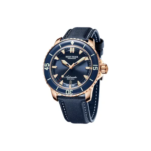 REEF TIGER Автоматический Механический Механизм Мужские Часы 44мм*44мм*15,2мм Черный