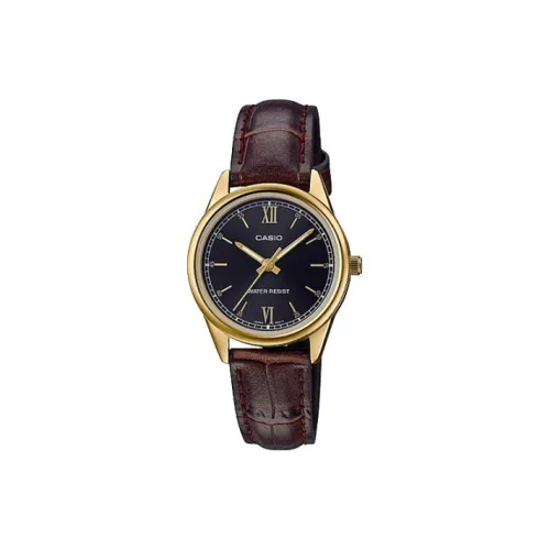 CASIO Кварцевый механизм кожаный ремешок часы для женщин черный циферблат модель LTP V005GL 1B2