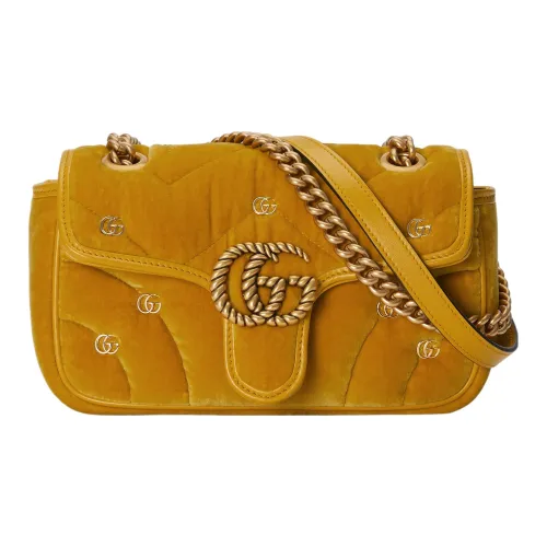 GUCCI GG Marmont Вельвет Сумка через плечо Сумка на плечо Женская Темно-желтая