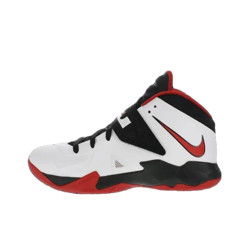 Nike Zoom Soldier 7 LeBron Амортизация Износостойкий MID Топ Винтажные Баскетбольные Кроссовки Унисекс Черный Белый Красный