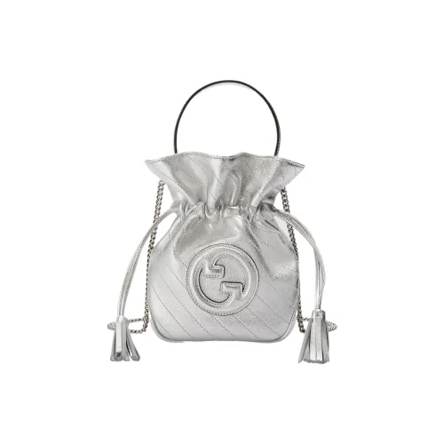 GUCCI Blondie Кожа Ведро-Формовая Сумка Портативная Сумка через плечо Мини Женская Серебряная