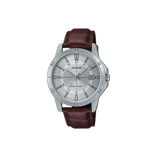 CASIO Кварцевый механизм Кожаный ремешок Часы Мужские Циферблат Серебристый MTP V004L 7C