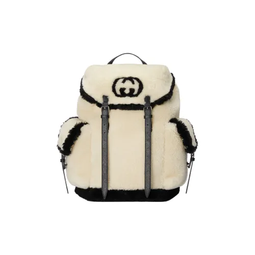 GUCCI Shearling Leather Backpack Men's Gray White Black GUCCI Овчина Кожа Рюкзак Мужской Серый Белый Черный