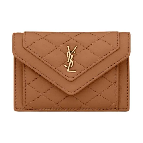 SAINT LAURENT Gaby Lambskin Картхолдер Женский Имбирный Коричневый