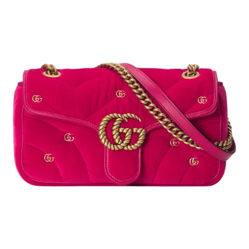 GUCCI GG Marmont Вельвет Сумка через плечо Сумка на плечо Маленькая Женская Темно-розовая