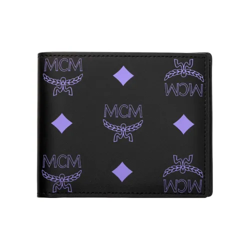 MCM Leather Wallet Men's Black Purple