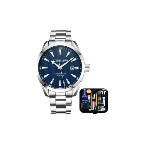 STUHRLING Symphony Collection Мужские часы Кварцевый механизм Ремешок из нержавеющей стали 42 мм Синий циферблат Часы 3953,2