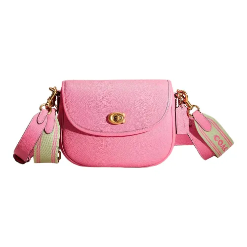 COACH Willow Pebble Кожа Седло Сумка Сумка через плечо Маленькая Женская Латунь Розовая Герань