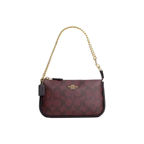 COACH Nolita Холст и Кожа Плечевая Сумка Сумка через плечо Женская Золото и Темно-красный Multiple