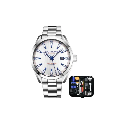STUHRLING Symphony Collection Мужские часы Кварцевый механизм Ремешок из нержавеющей стали 42 мм Белый циферблат Часы 3953,3