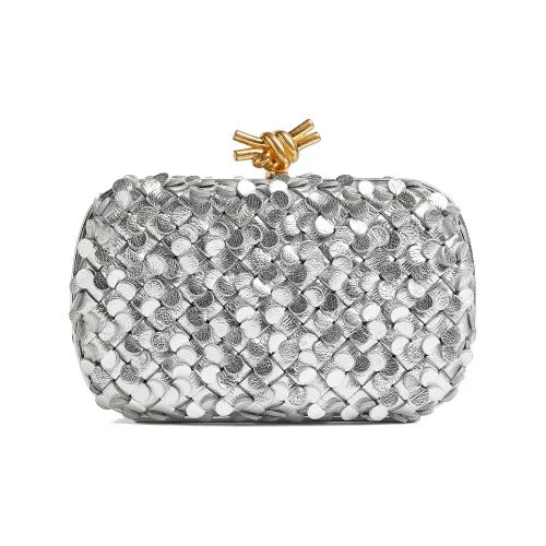 Bottega Veneta Узел Овечья шкура Golden Mouth Сумка Evening Клатч Сумка Женская Серебряный