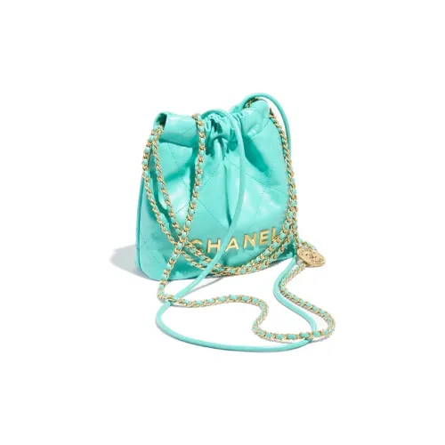 CHANEL 22Bag Блестящий Телячья кожа Ведрообразная Сумка Сумка через плечо Женская Турецкий Синий