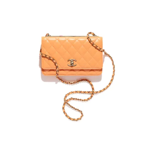 CHANEL Lambskin Crossbody Bag Wallet Women's Orange