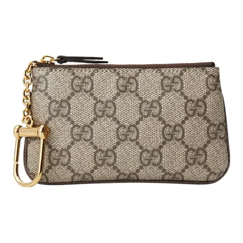 GUCCI Ophidia Холст и Кожа Сумка Canvas Key Pouch Женская Бежевая и Эбеновая