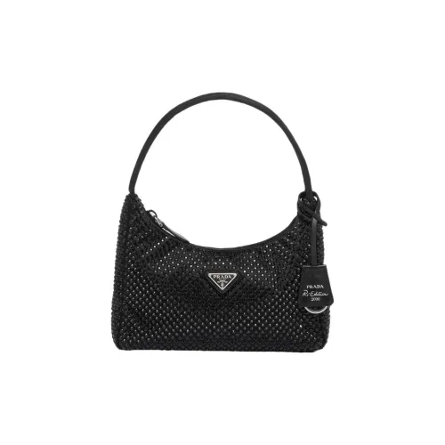 PRADA Сатиновая ткань Сумка-хобо Сумка Сумка через плечо Мини Женская Черная
