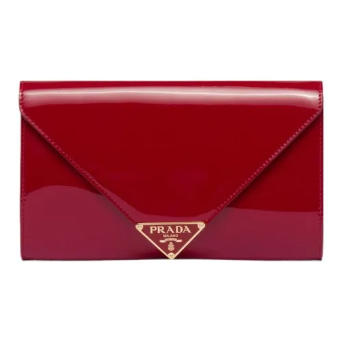 PRADA Кожаный клатч мини женский вишнево-красный