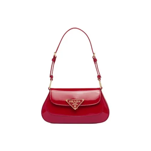 PRADA Лак Плечевая Сумка из Кожи Стандартная Женская Вишнево-Красный