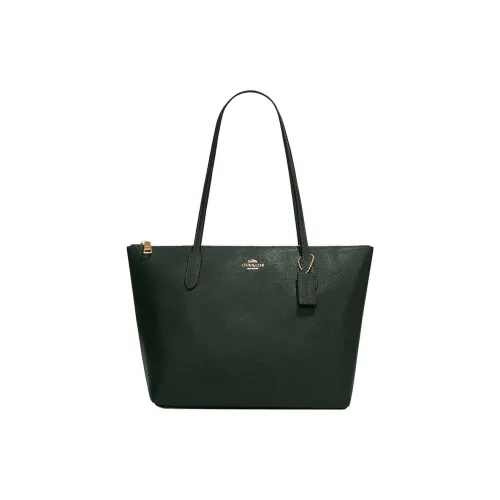 COACH Zip Top Tote Крестообразная текстура Кожа Тоут Сумка Сумка для покупок Сумка Сумка через плечо Женская Amazon Зеленая