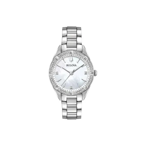 BULOVA Женские часы Кварцевый механизм Ремешок из нержавеющей стали 32 мм Белый циферблат