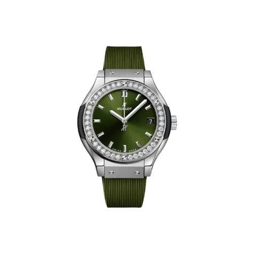 HUBLOT Classic Fusion Кварцевый механизм Женские часы 33 мм Зеленый циферблат Титан Корпус Часы Резиновый ремешок