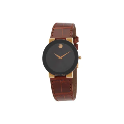 MOVADO Museum Series Мужские часы Кварцевый механизм Циферблат 40 мм Черный корпус Нержавеющая сталь Кожаный ремешок