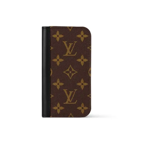 LOUIS VUITTON Монограмма Холст Телячья кожа Чехол для iPhone 15 Pro Аксессуар Сумка Женская Темно-коричневый