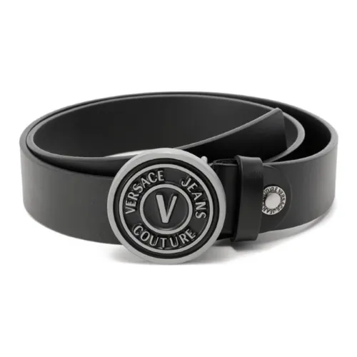 VERSACE JEANS COUTURE Пряжка Винтаж Триммируемый Коровья кожа Ремни Мужской Черный Серый 3,5 см