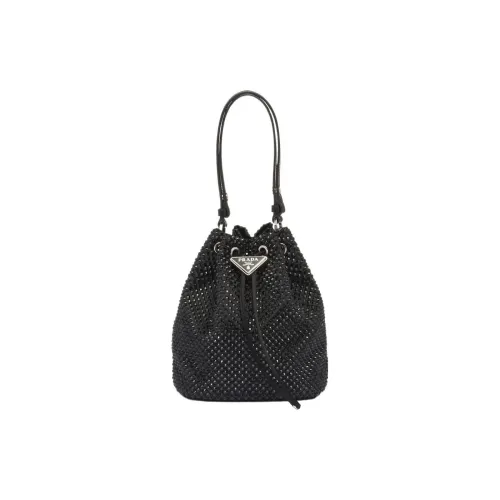 PRADA Ткань Ведрообразная Сумка Сумка через плечо Мини Сумка Женская Черная