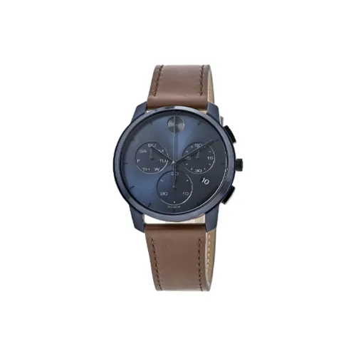 MOVADO Кварцевый механизм Мужские часы Часы 42 мм Синий циферблат Корпус из нержавеющей стали Кожаный ремешок