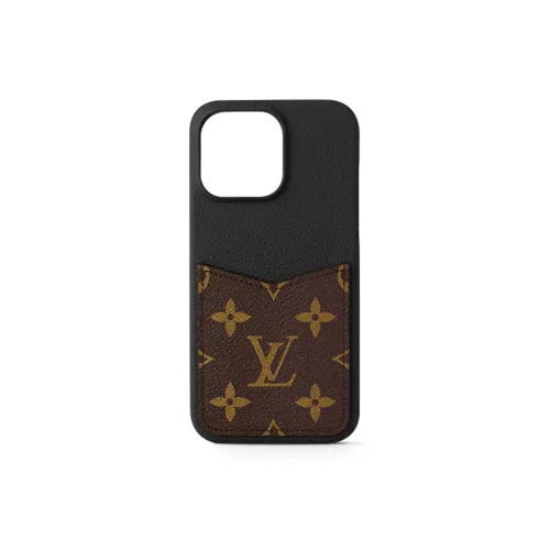 LOUIS VUITTON Холст Телячья кожа Чехол для iPhone 15 Pro Аксессуар Сумка Женская Темно-коричневый и Черный