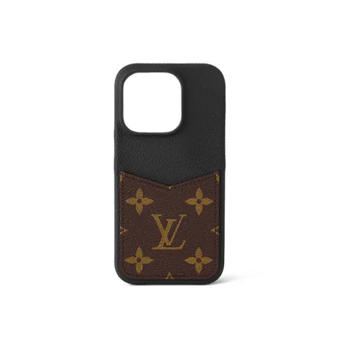 LOUIS VUITTON Холст Телячья кожа Чехол для iPhone 15 Pro Аксессуар Сумка Женская Темно-коричневый и Черный