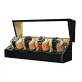 [4 слота для часов] Черная кожа из полимерного материала "остричья" + верблюжий бархат