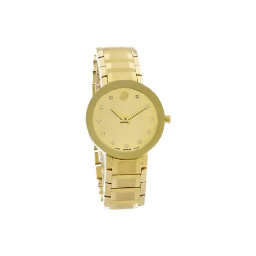 MOVADO Кварцевый механизм Женские часы 30MM Золотой циферблат Корпус из нержавеющей стали Ремешок из нержавеющей стали