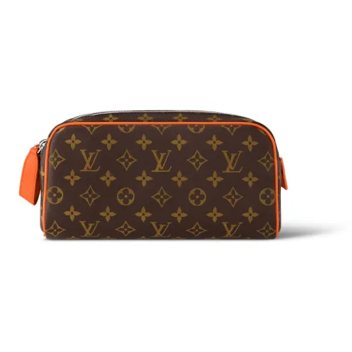 LOUIS VUITTON Dopp Kit Покрытый холст с кожаными вставками Комбинированная сумка для туалетных принадлежностей Стандартная Мужская Коричневый и Апельсин
