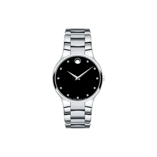 MOVADO Serio Collection Кварцевый механизм Унисекс Часы 38 мм Черный циферблат Корпус из нержавеющей стали Ремешок из нержавеющей стали