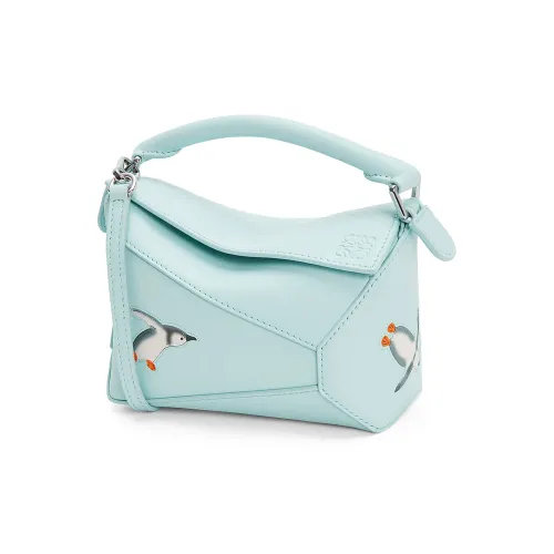 LOEWE Suna Fujita Коллаборация Пазл Сатин Коровья кожа Сумка через плечо Сумка Мини Женская Айсберг Синий