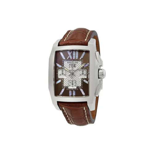 Breitling Автоматический Механический Часы Мужские 58,2 мм Коричневый Циферблат Часы Корпус из Нержавеющей Стали Кожаный Ремешок
