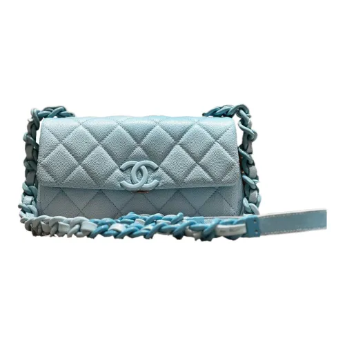 CHANEL Телячья кожа Сумка с клапаном Сумка через плечо Мини Женская Синяя