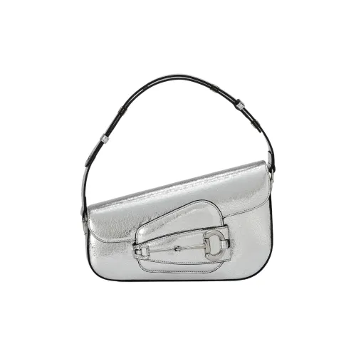 GUCCI Horsebit 1955 Кракелюр Кожа Сумка Сумка через плечо Женская Серебряная