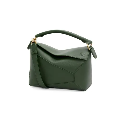 LOEWE Пазл Коровья кожа Сумка через плечо Сумка Маленькая Женская Темно-зеленая