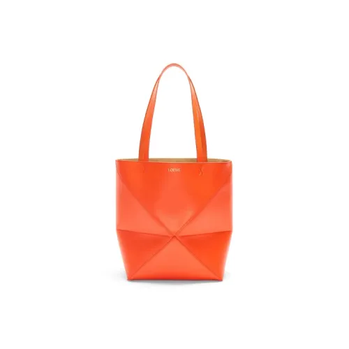 LOEWE Блестящая сумка Tote из коровьей кожи сумка для покупок сумка обычного размера женская ярко-оранжевая