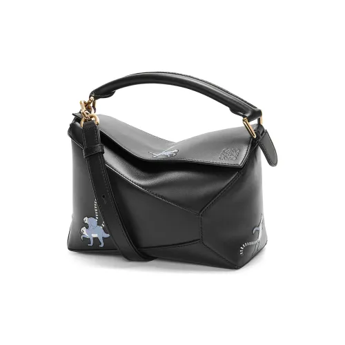 LOEWE Suna Fujita Коллаборация Пазл Сатин Коровья кожа Сумка через плечо Сумка Маленькая Женская Черная