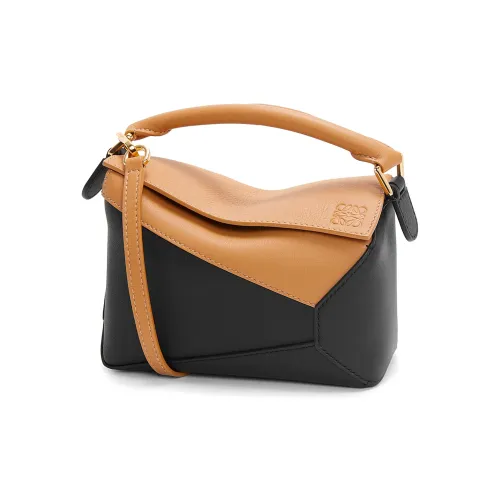 LOEWE Пазл Коровья кожа Сумка через плечо Сумка Мини Женские Теплый песочный Желтый Черный