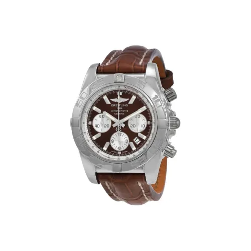 Breitling Автоматический Механический Часы Мужские 44 мм Коричневый Циферблат Часы Корпус из Нержавеющей Стали Кожаный Ремешок