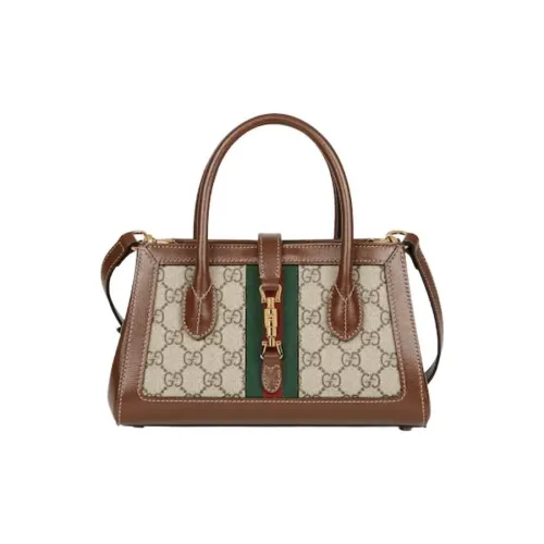 GUCCI Jackie 1961 Холст и Кожа Сумка через плечо Сумка Маленькая Женская Бежевая и Эбеновая