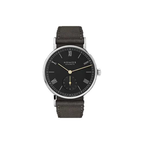NOMOS Ludwig Series Механические Ручные Заряжаемые Часы Унисекс Черный Циферблат Корпус из Нержавеющей Стали Кожаный Ремешок