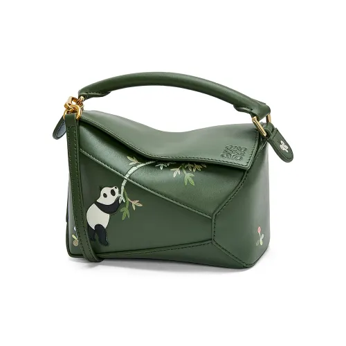 LOEWE Suna Fujita Коллаборация Пазл Сатин Коровья кожа Сумка через плечо Сумка Мини Женская Темно-зеленый