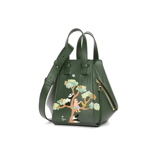 LOEWE Suna Fujita Коллаборация Hammock Сатин Коровья кожа Сумка через плечо Сумка Женские Темно-зеленый