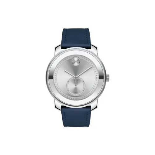 MOVADO Кварцевый механизм Мужские часы Часы 45 мм Серебристый циферблат Корпус из нержавеющей стали Кожаный ремешок
